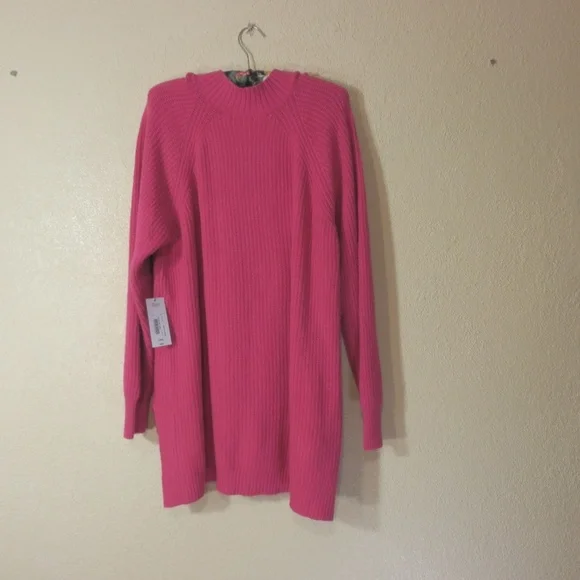 a.n.a  Sweater Pullover Pink NWT V-Neck High Low Long Sleeve Stretch SOFT - Picture 7 of 8